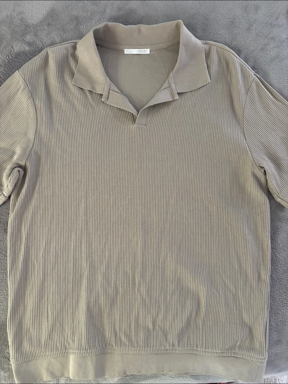 Zara Polo Ribbed Knit Short Sleeve V-Neck Casual Modern Shirt Size XL